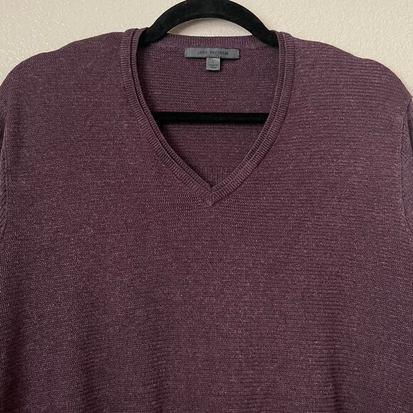 John Varvatos Sweater Mens Large Purple Linen Cotton Knit Pullover Grunge Preppy - Picture 4 of 11